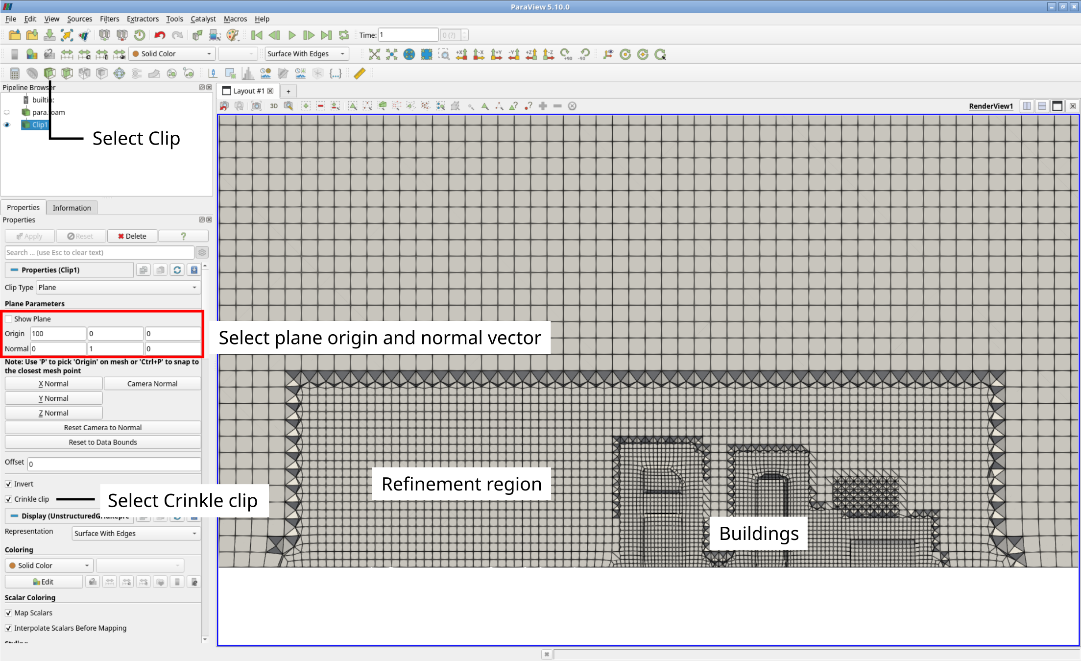 Building mesh with refinement region