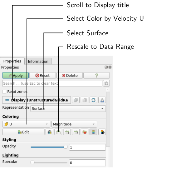 Backward-facing step paraview velocity contour settings