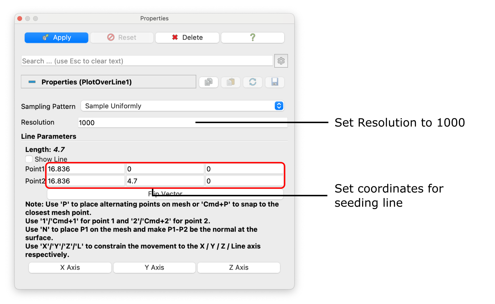 Diffuser paraview plot over line menu