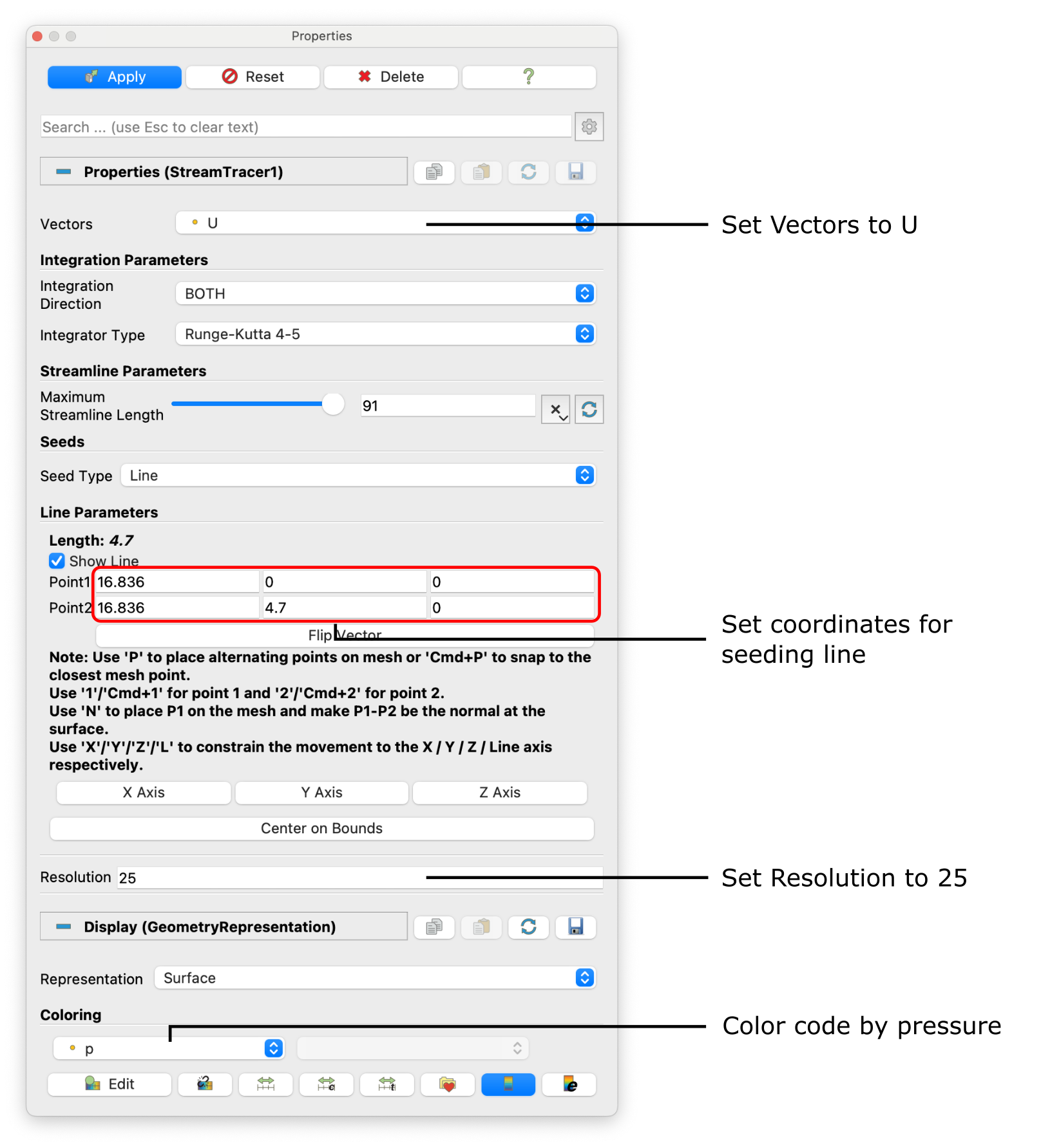Diffuser paraview stream tracer menu